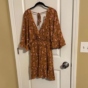 Floral Midi Dress in Brown